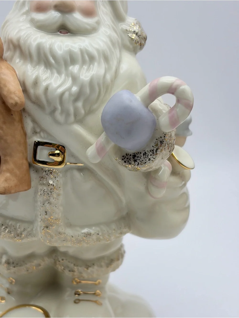 Lenox Santa Figurine, Violet/Gold Trim, Sack of Toys, Teddy Bear, Drum. So cute!